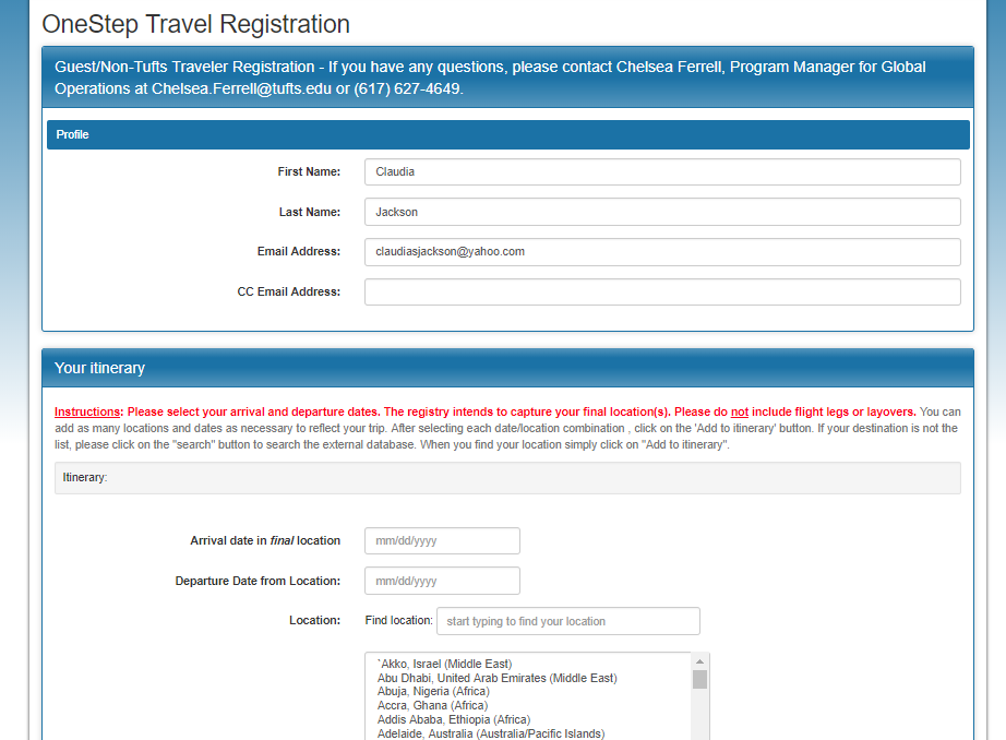 Start Travel Registration